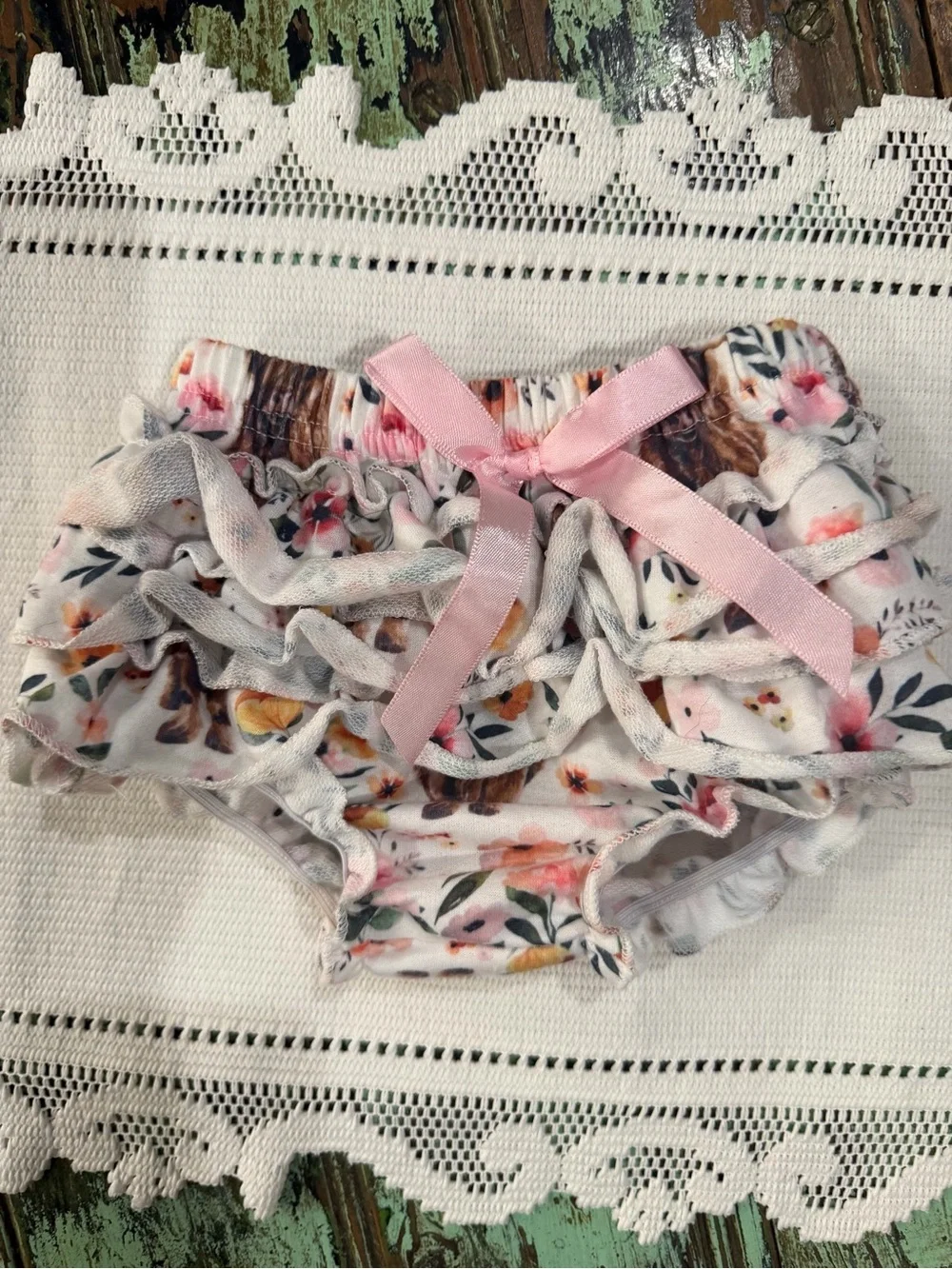 Baby Girl Highland Cow Floral Ruffle Bloomers Diaper Cover Size 70